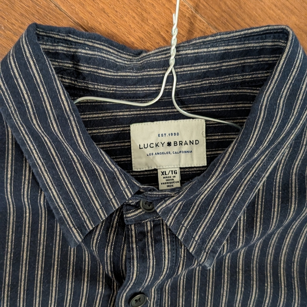 Lucky Brand - Long Sleeve, Navy/White railroad stripe Button Down Shirt - … - Picture 2 of 4